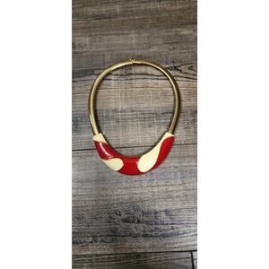 Vintage Monet Choker Gold Toned Necklace Flex Omega Red And White Enamel. Box37
